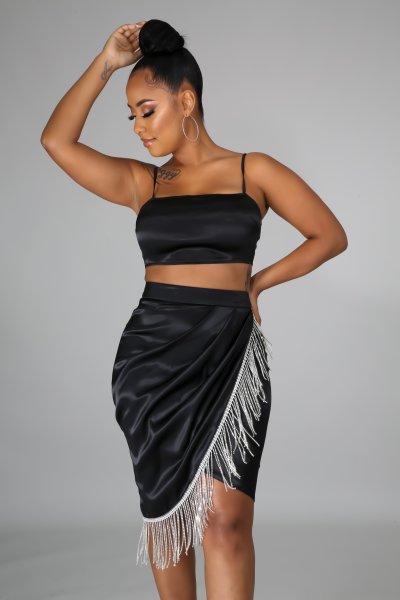 Silky Diamond Fringe Skirt Set